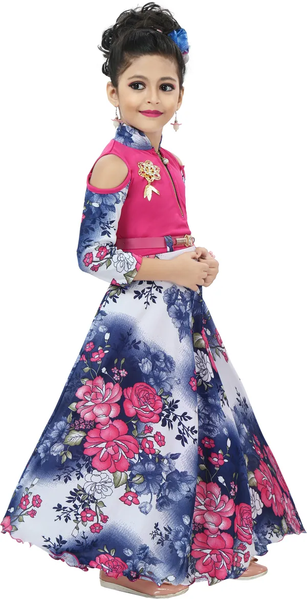Pink_3/4_Sleeve_Girls_Maxi/Full_Length_Casual_Dress_(Pink,_3/4_Sleeve)