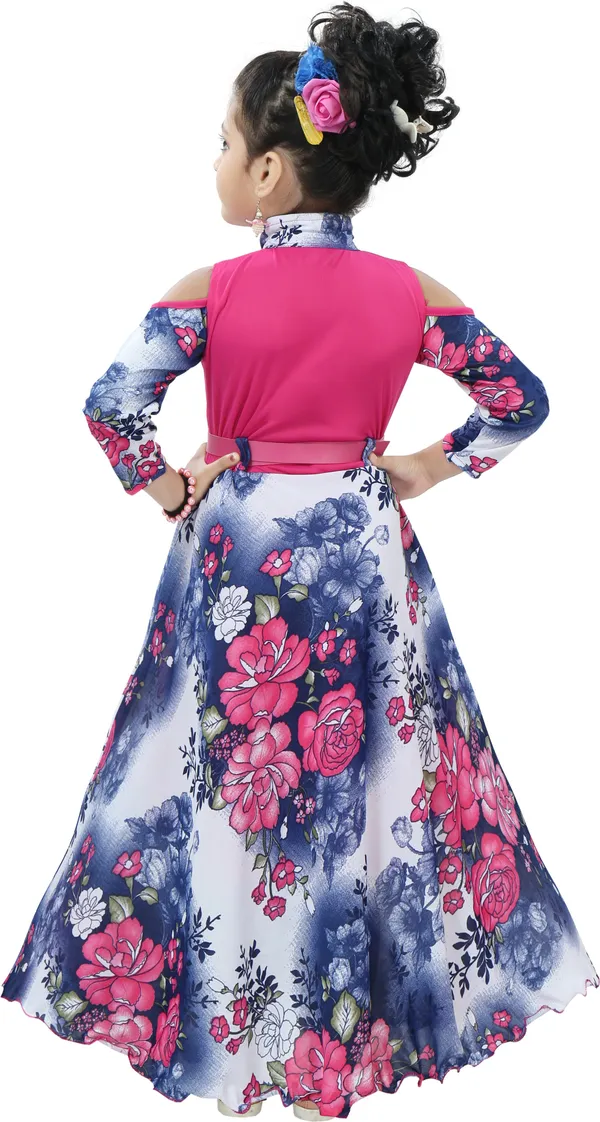 Pink_3/4_Sleeve_Girls_Maxi/Full_Length_Casual_Dress_(Pink,_3/4_Sleeve)