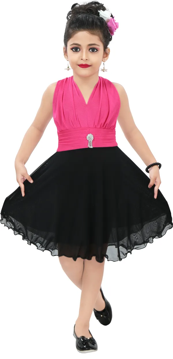 Pink_Sleeveless_Girls_Midi/Knee_Length_Casual_Dress_(Pink,_Sleeveless)