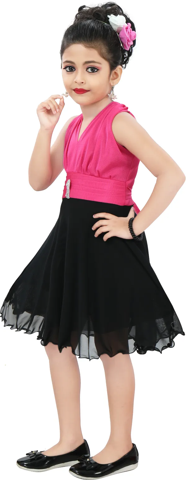 Pink_Sleeveless_Girls_Midi/Knee_Length_Casual_Dress_(Pink,_Sleeveless)