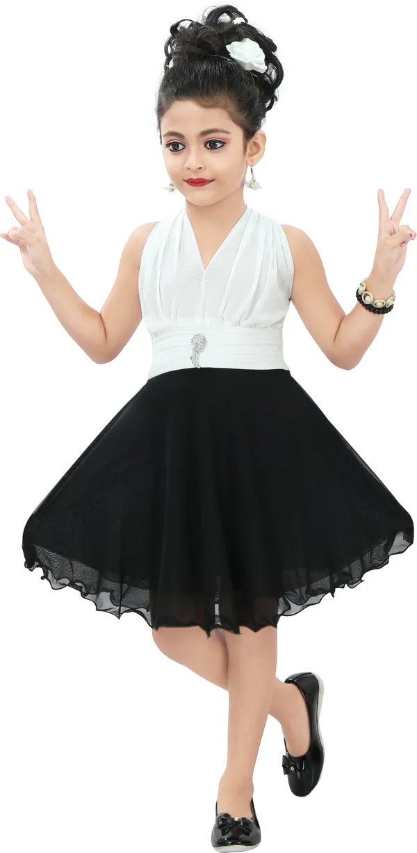 White_Sleeveless_Girls_Midi/Knee_Length_Casual_Dress_(White,_Sleeveless)