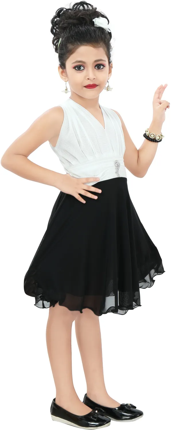 White_Sleeveless_Girls_Midi/Knee_Length_Casual_Dress_(White,_Sleeveless)