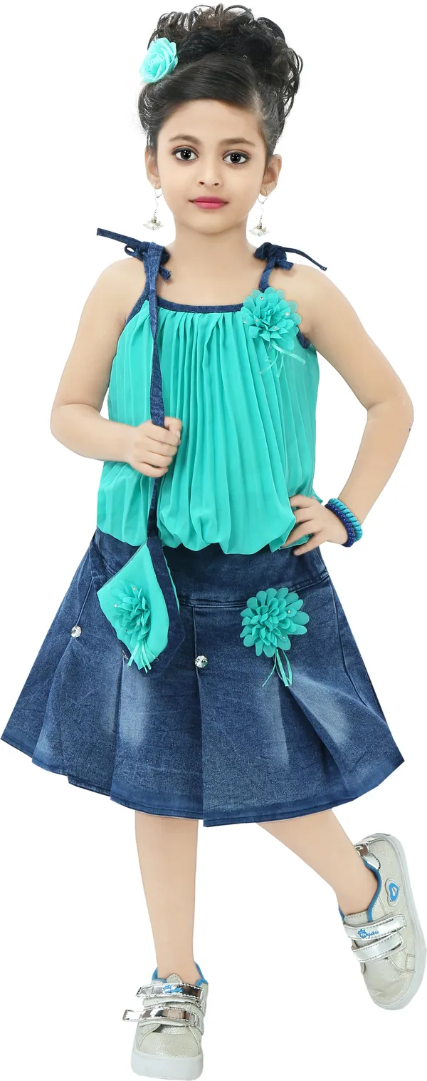 Green__Girls_Casual_Skirt_Top,_Slingbag_(Green)