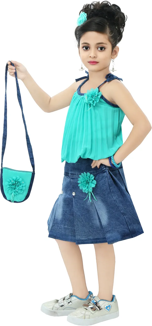 Green__Girls_Casual_Skirt_Top,_Slingbag_(Green)