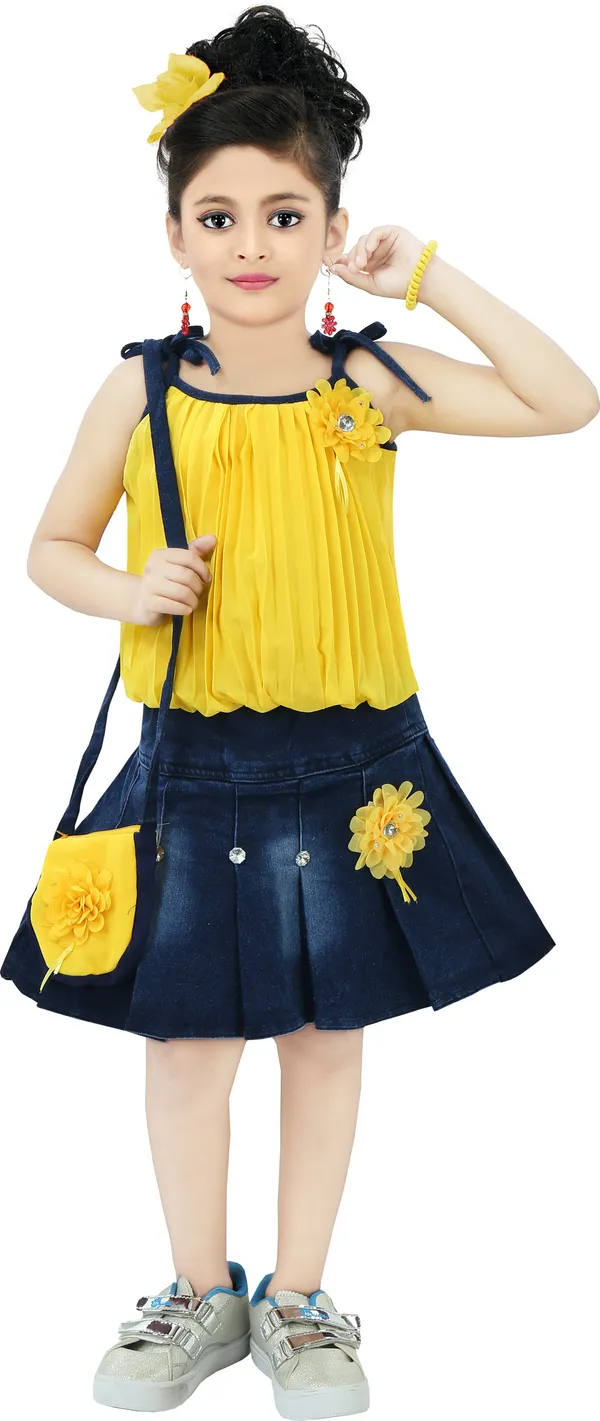 Yellow__Girls_Casual_Skirt_Top,_Slingbag_(Yellow)