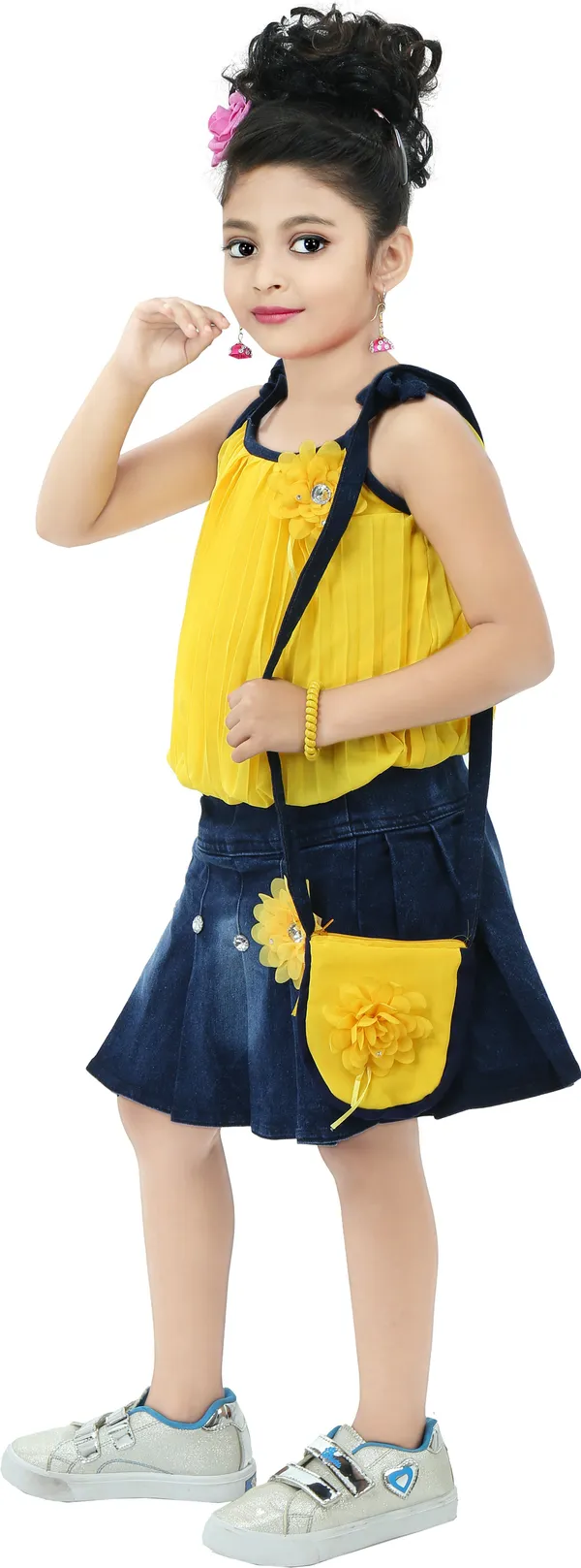 Yellow__Girls_Casual_Skirt_Top,_Slingbag_(Yellow)