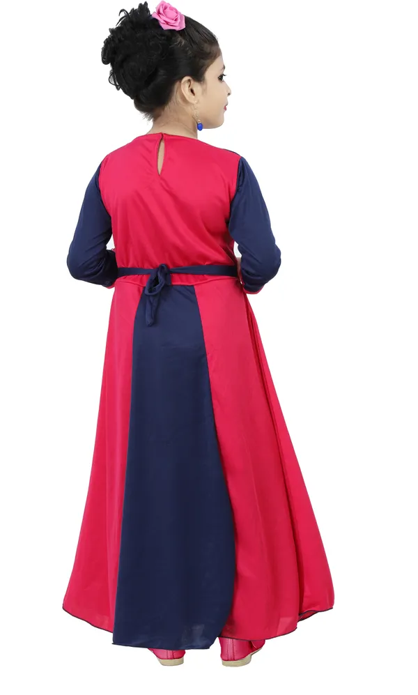 Pink_3/4_Sleeve_Girls_Maxi/Full_Length_Party_Dress_(Pink,_3/4_Sleeve)