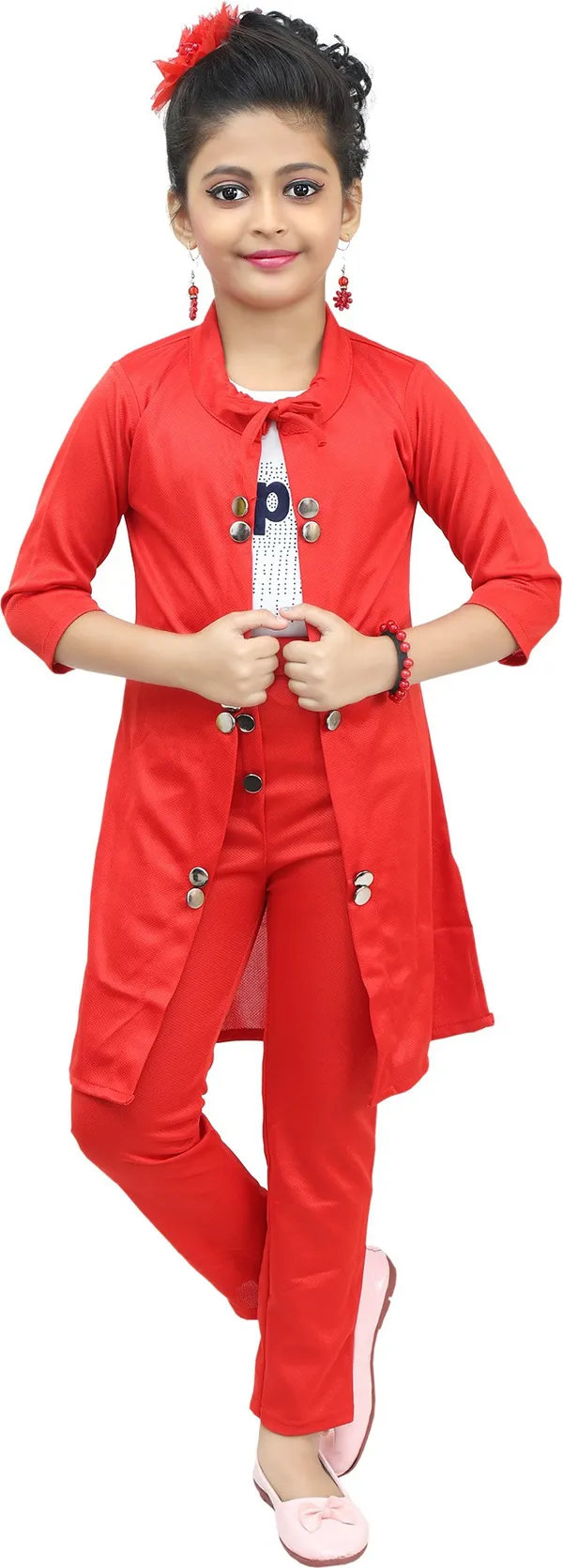 Red__Girls_Party_Wear_Festive_T-shirt_Trouser,_Jacket_(Red)