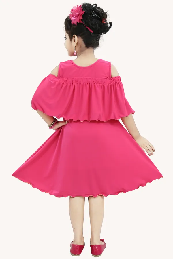 Pink_Short_Sleeve_Girls_Midi/Knee_Length_Casual_Dress_(Pink,_Short_Sleeve)
