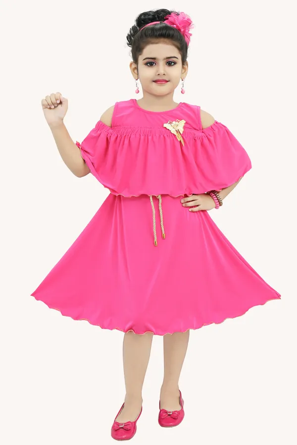 Pink_Short_Sleeve_Girls_Midi/Knee_Length_Casual_Dress_(Pink,_Short_Sleeve)
