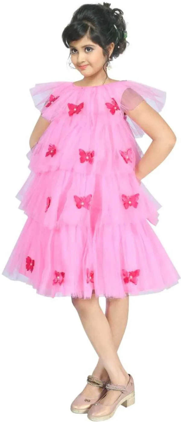 Pink_Cap_Sleeve_Girls_Midi/Knee_Length_Party_Dress_(Pink,_Cap_Sleeve)