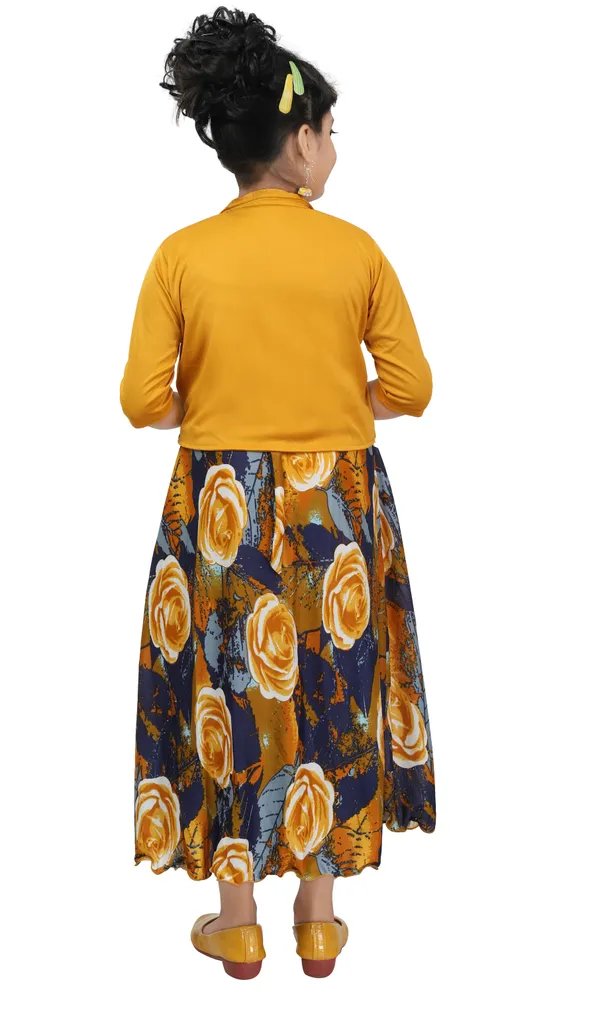 Yellow_3/4_Sleeve_Girls_Maxi/Full_Length_Casual_Dress_(Yellow,_3/4_Sleeve)