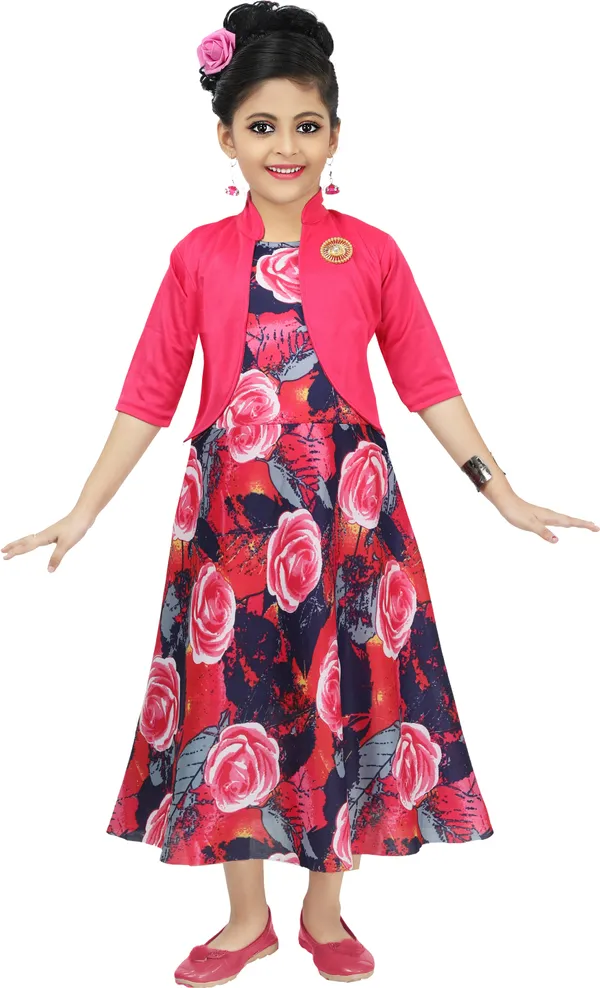 Pink_3/4_Sleeve_Girls_Maxi/Full_Length_Casual_Dress_(Pink,_3/4_Sleeve)
