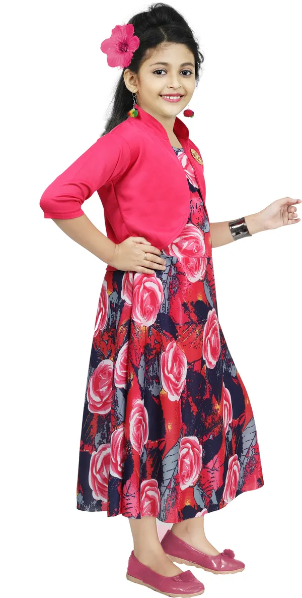 Pink_3/4_Sleeve_Girls_Maxi/Full_Length_Casual_Dress_(Pink,_3/4_Sleeve)