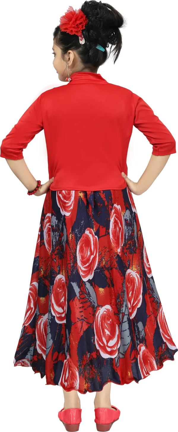 Red_3/4_Sleeve_Girls_Maxi/Full_Length_Casual_Dress_(Red,_3/4_Sleeve)