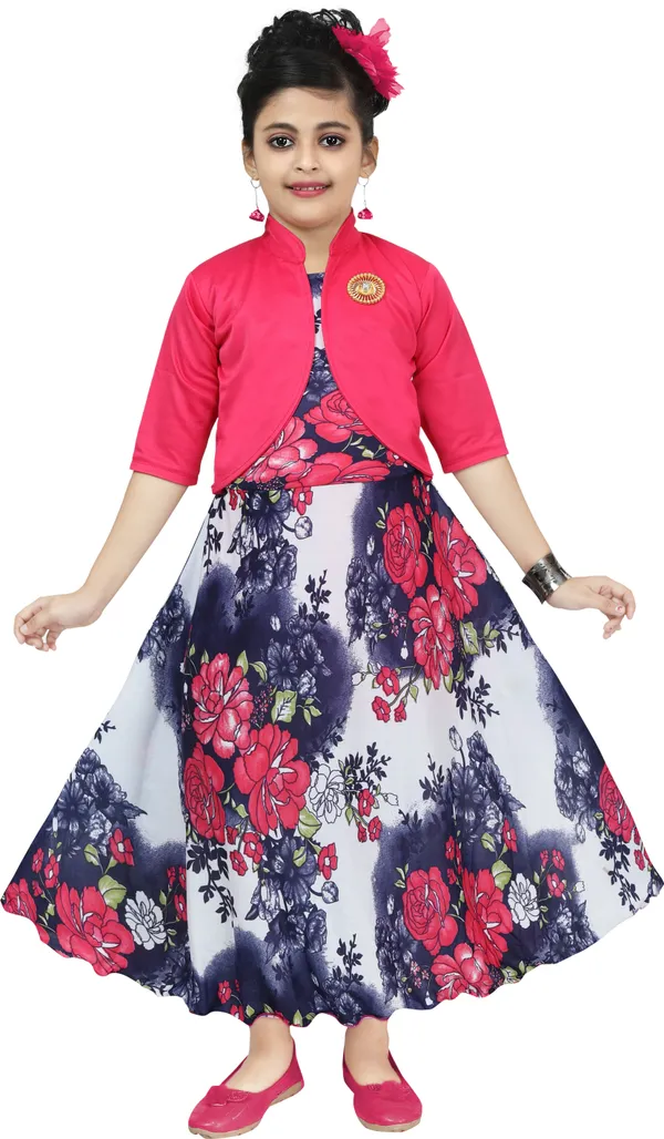 Pink_3/4_Sleeve_Girls_Maxi/Full_Length_Casual_Dress_(Pink,_3/4_Sleeve)