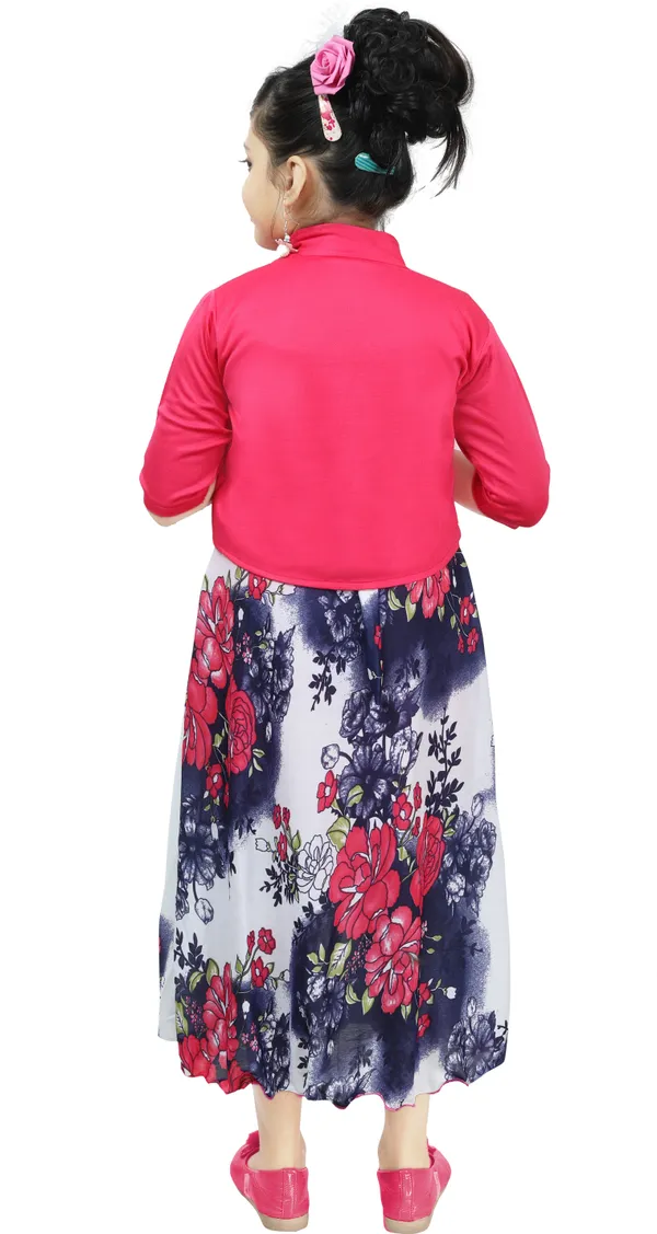 Pink_3/4_Sleeve_Girls_Maxi/Full_Length_Casual_Dress_(Pink,_3/4_Sleeve)