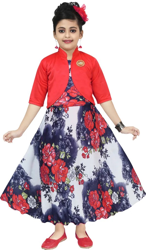 Red_3/4_Sleeve_Girls_Maxi/Full_Length_Casual_Dress_(Red,_3/4_Sleeve)