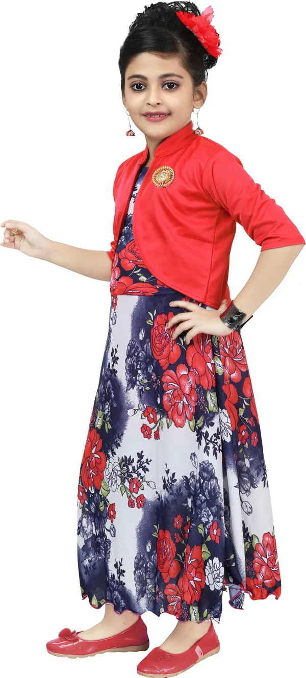 Red_3/4_Sleeve_Girls_Maxi/Full_Length_Casual_Dress_(Red,_3/4_Sleeve)