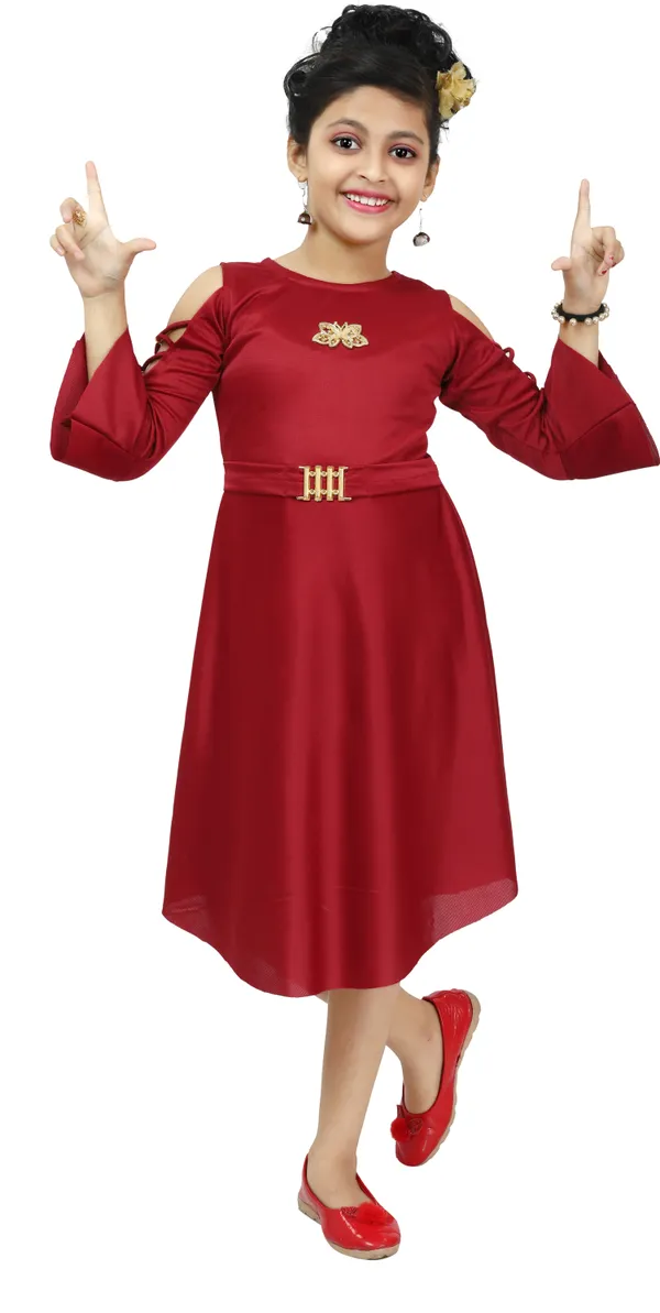 Maroon_3/4_Sleeve_Girls_Maxi/Full_Length_Party_Dress_(Maroon,_3/4_Sleeve)
