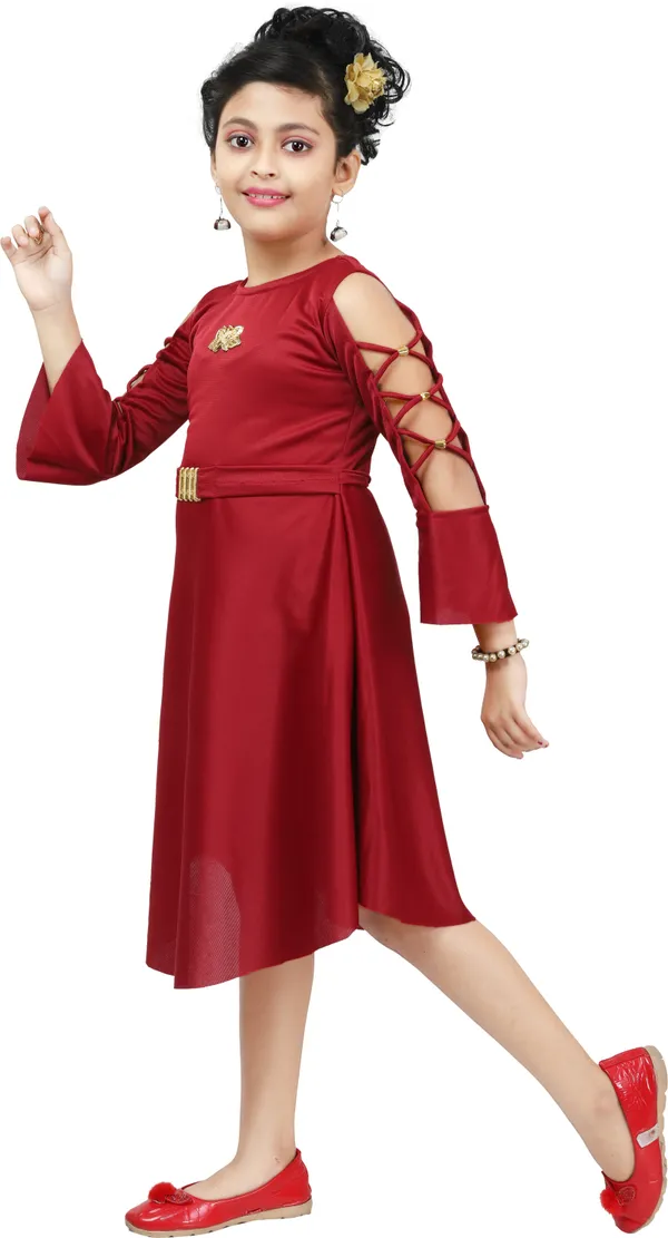 Maroon_3/4_Sleeve_Girls_Maxi/Full_Length_Party_Dress_(Maroon,_3/4_Sleeve)