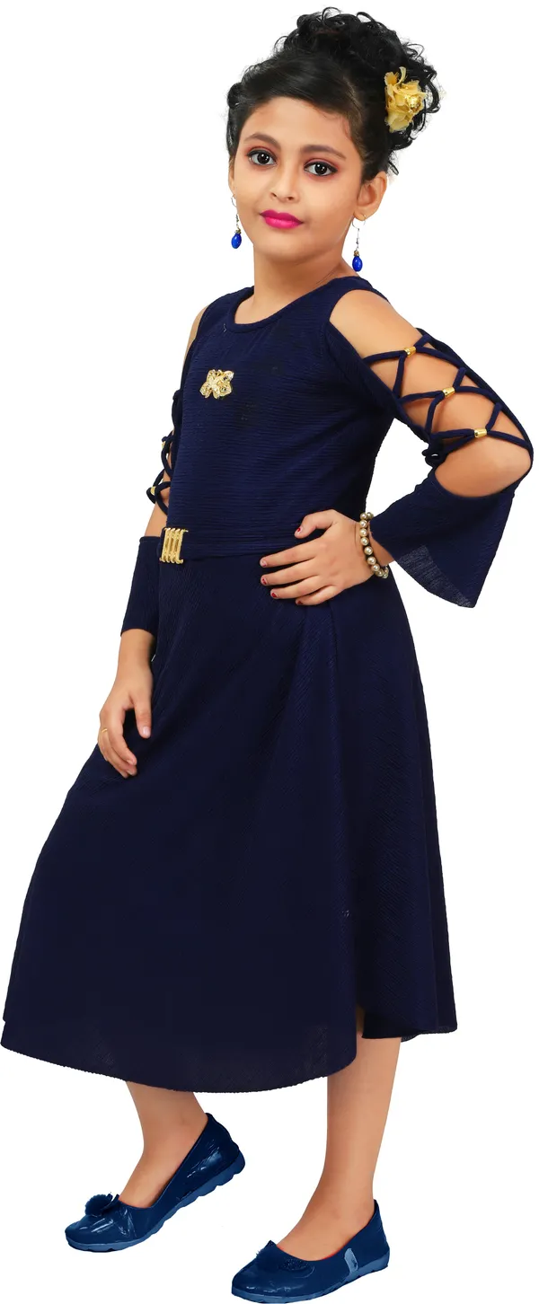 Dark_Blue_3/4_Sleeve_Girls_Maxi/Full_Length_Party_Dress_(Dark_Blue,_3/4_Sleeve)