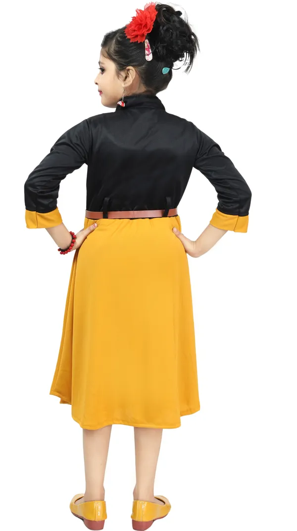 Black_3/4_Sleeve_Girls_Calf_Length_Casual_Dress_(Black,_3/4_Sleeve)