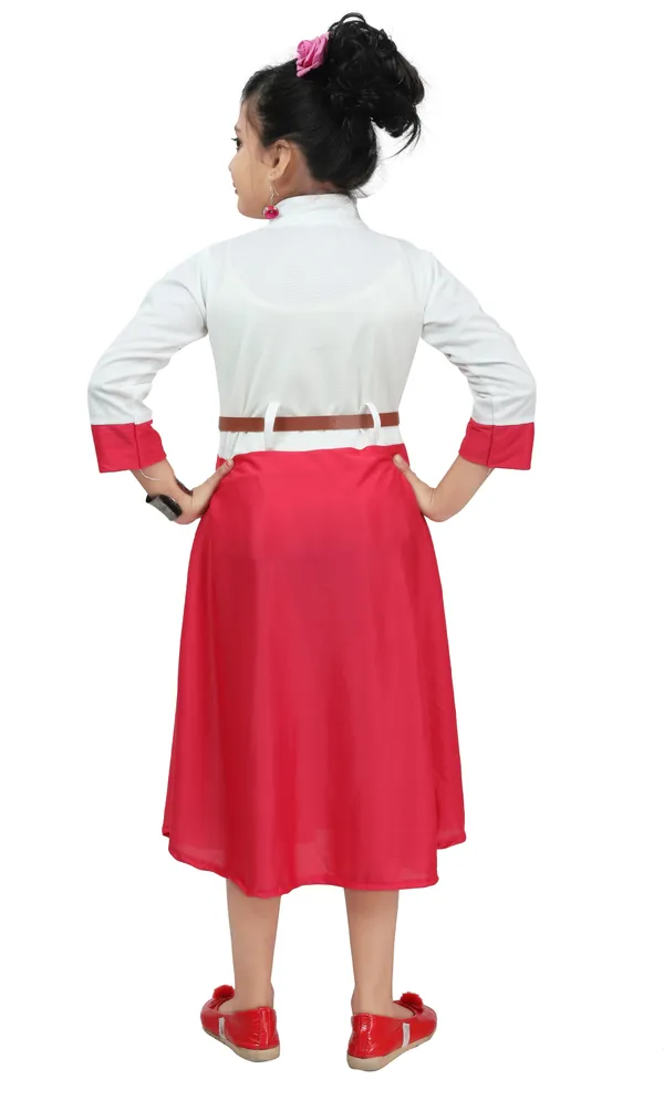 Red_3/4_Sleeve_Girls_Calf_Length_Casual_Dress_(Red,_3/4_Sleeve)