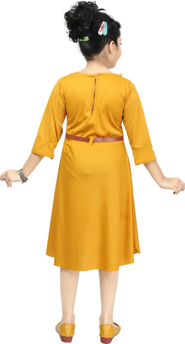 Yellow_3/4_Sleeve_Girls_Below_Knee_Casual_Dress_(Yellow,_3/4_Sleeve)