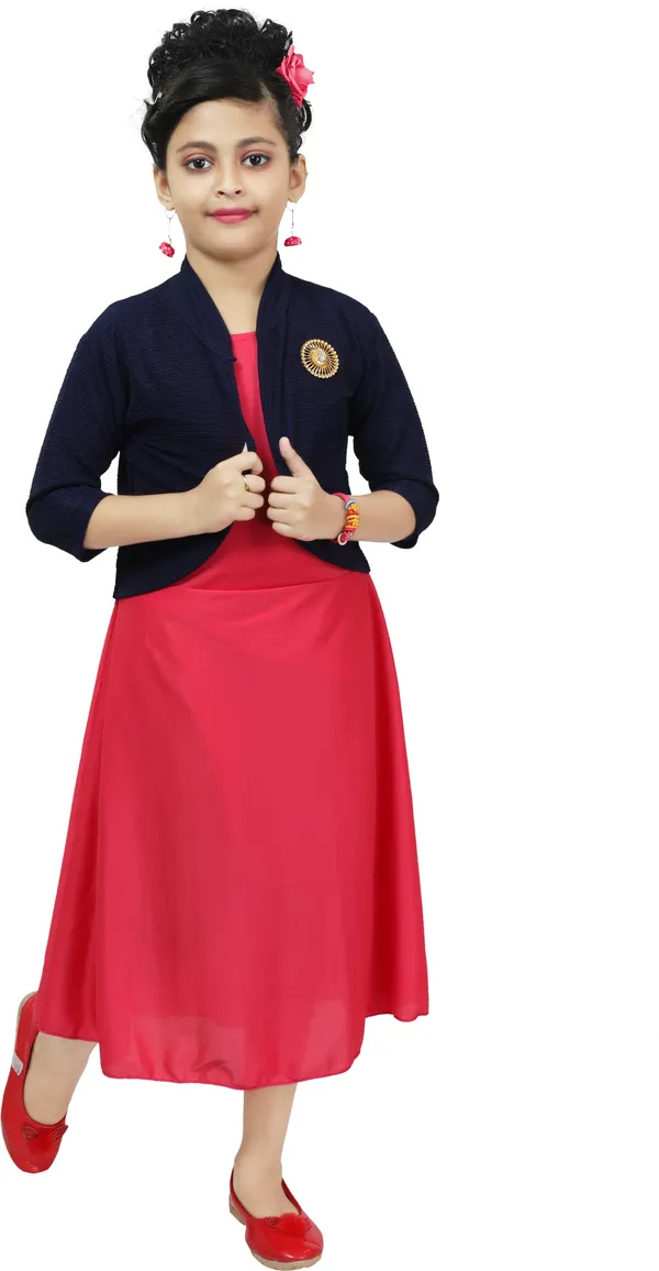 Pink_3/4_Sleeve_Girls_Below_Knee_Casual_Dress_(Pink,_3/4_Sleeve)