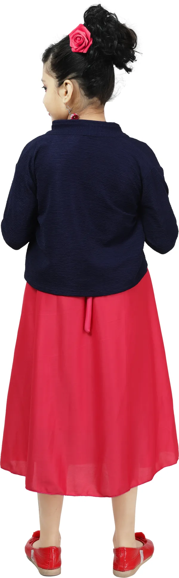 Pink_3/4_Sleeve_Girls_Below_Knee_Casual_Dress_(Pink,_3/4_Sleeve)