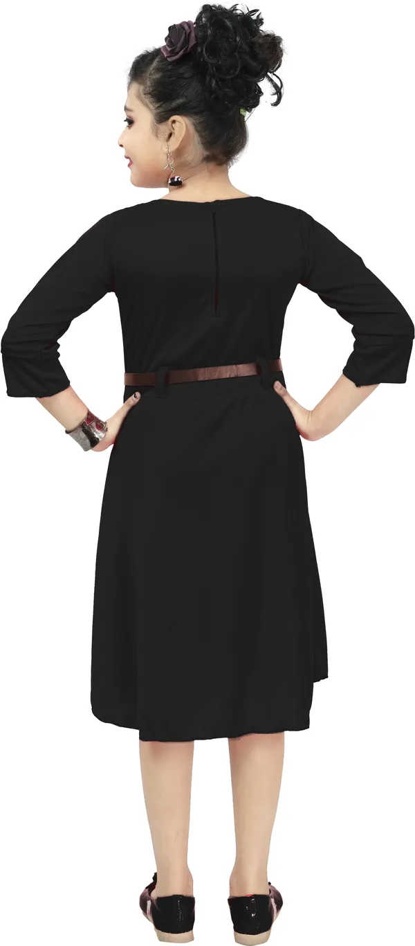 Black_3/4_Sleeve_Girls_Below_Knee_Casual_Dress_(Black,_3/4_Sleeve)