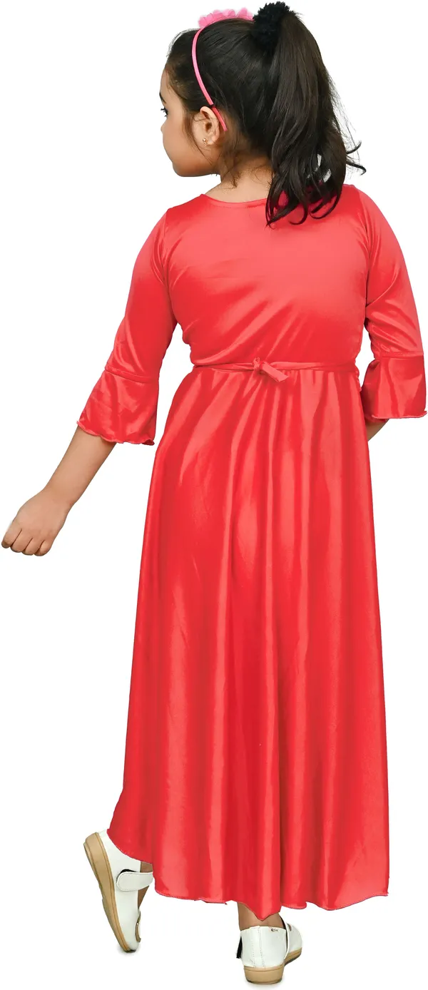 Red_3/4_Sleeve_Girls_Maxi/Full_Length_Casual_Dress_(Red,_3/4_Sleeve)