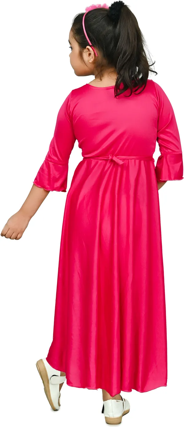 Multicolor_3/4_Sleeve_Girls_Maxi/Full_Length_Casual_Dress_(Multicolor,_3/4_Sleeve)