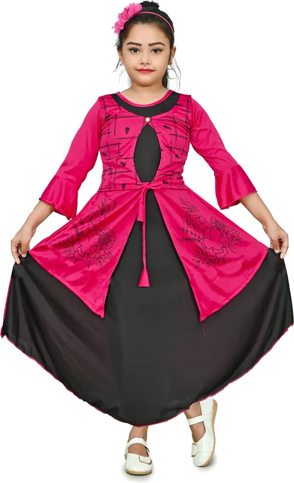 Pink_3/4_Sleeve_Girls_Maxi/Full_Length_Party_Dress_(Pink,_3/4_Sleeve)