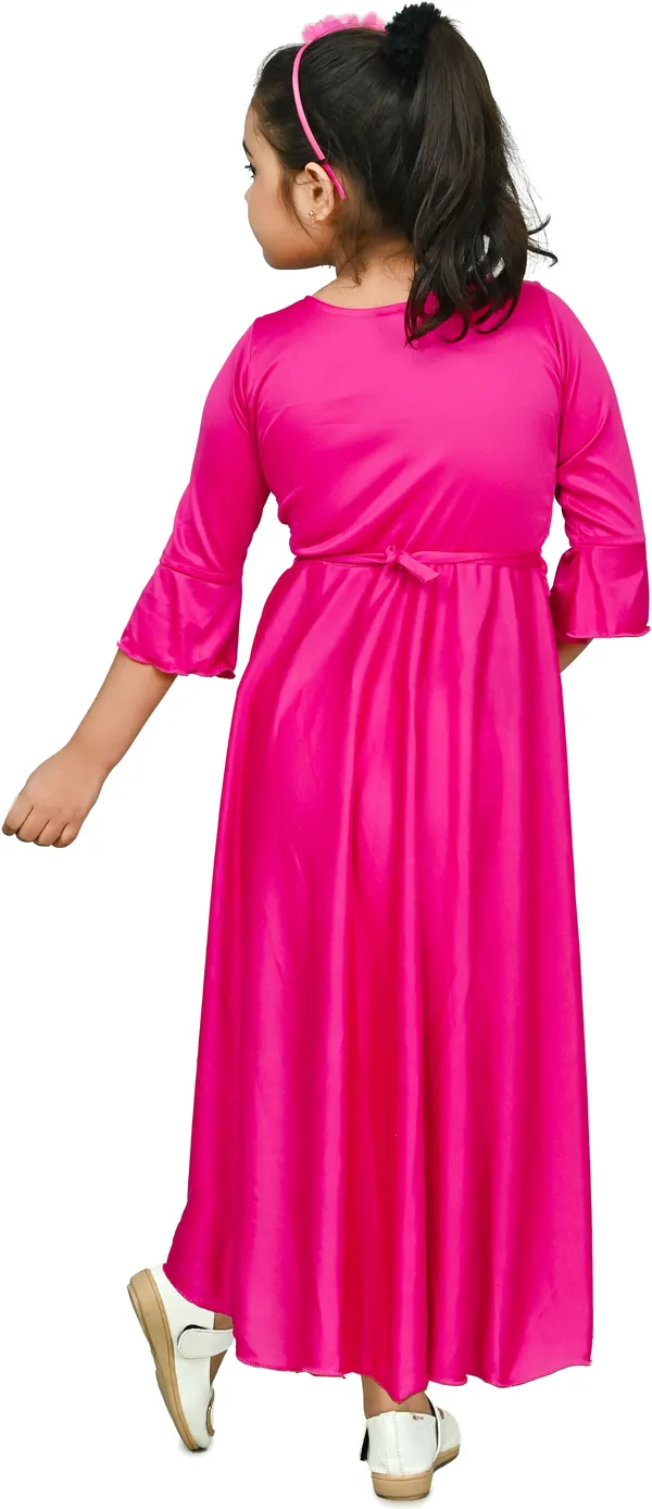 Pink_3/4_Sleeve_Girls_Maxi/Full_Length_Party_Dress_(Pink,_3/4_Sleeve)