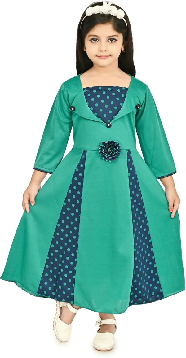 Green_3/4_Sleeve_Girls_Maxi/Full_Length_Party_Dress_(Green,_3/4_Sleeve)