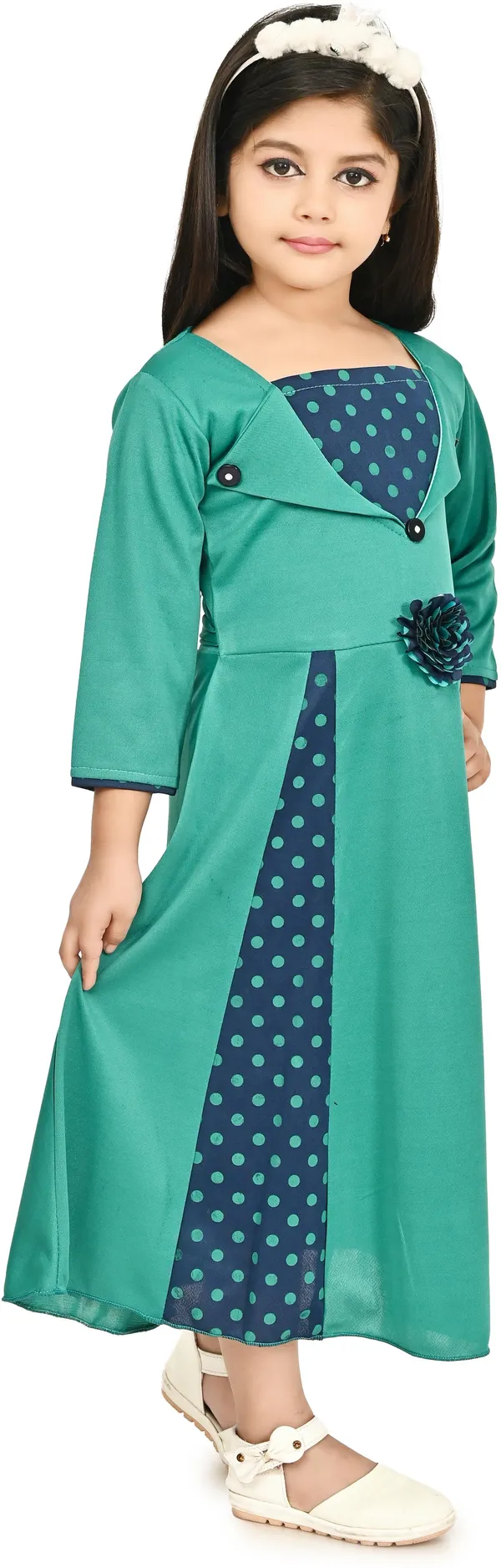 Green_3/4_Sleeve_Girls_Maxi/Full_Length_Party_Dress_(Green,_3/4_Sleeve)