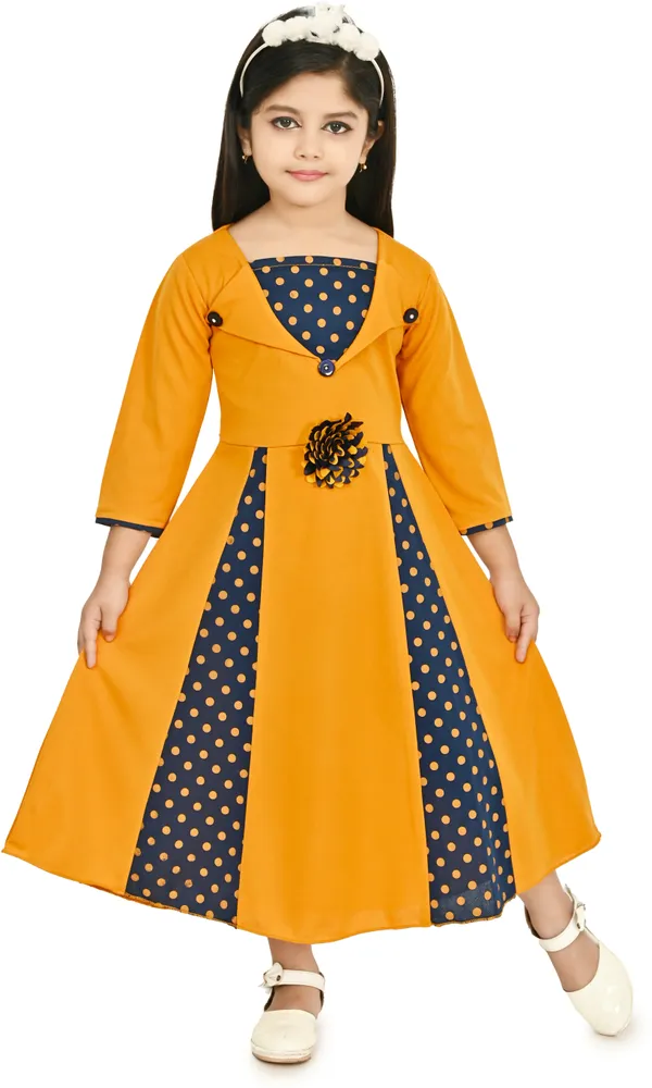 Yellow_3/4_Sleeve_Girls_Maxi/Full_Length_Party_Dress_(Yellow,_3/4_Sleeve)