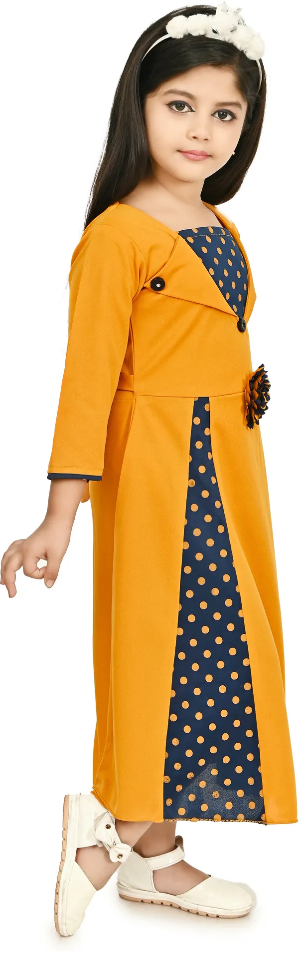 Yellow_3/4_Sleeve_Girls_Maxi/Full_Length_Party_Dress_(Yellow,_3/4_Sleeve)