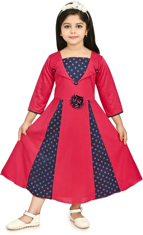 Pink_3/4_Sleeve_Girls_Maxi/Full_Length_Party_Dress_(Pink,_3/4_Sleeve)