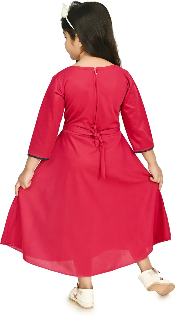 Pink_3/4_Sleeve_Girls_Maxi/Full_Length_Party_Dress_(Pink,_3/4_Sleeve)