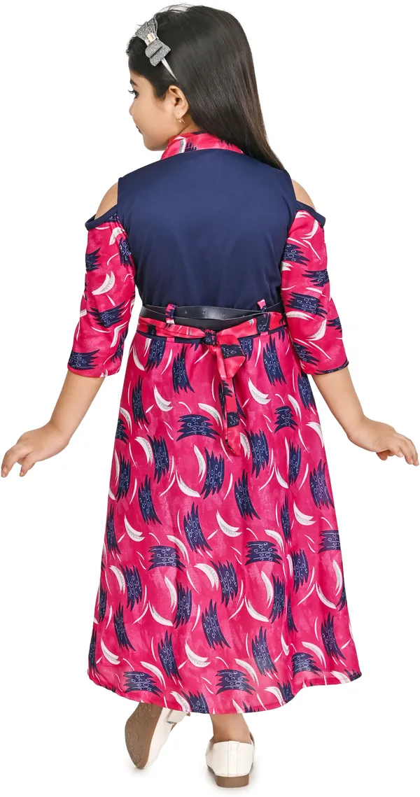 Pink_3/4_Sleeve_Girls_Calf_Length_Party_Dress_(Pink,_3/4_Sleeve)