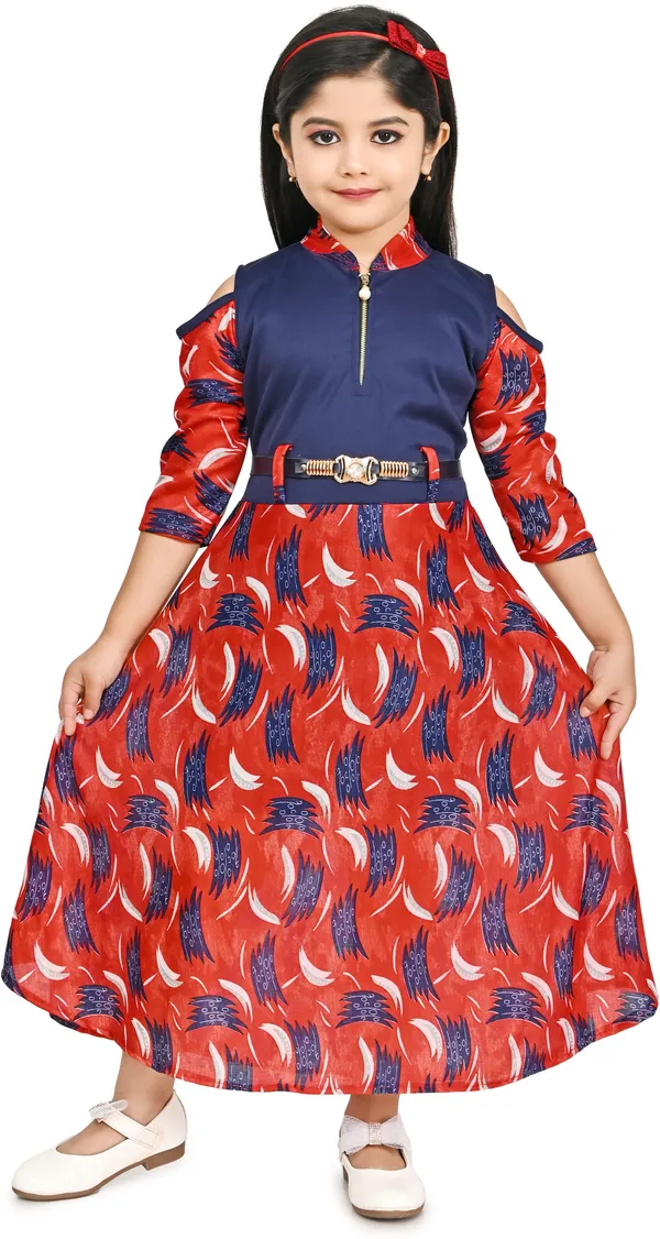 Red_3/4_Sleeve_Girls_Calf_Length_Party_Dress_(Red,_3/4_Sleeve)