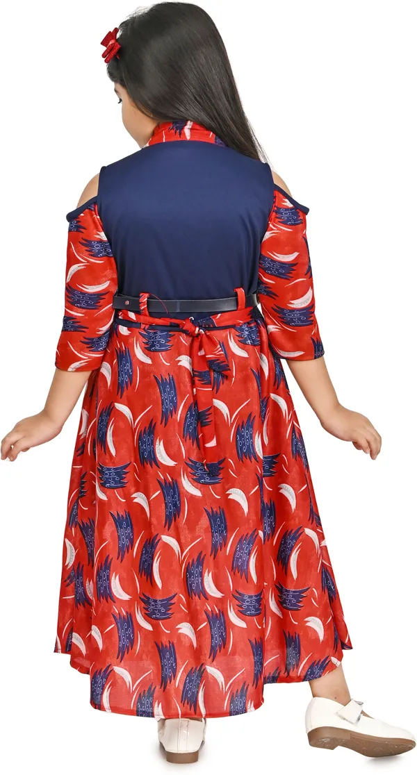 Red_3/4_Sleeve_Girls_Calf_Length_Party_Dress_(Red,_3/4_Sleeve)