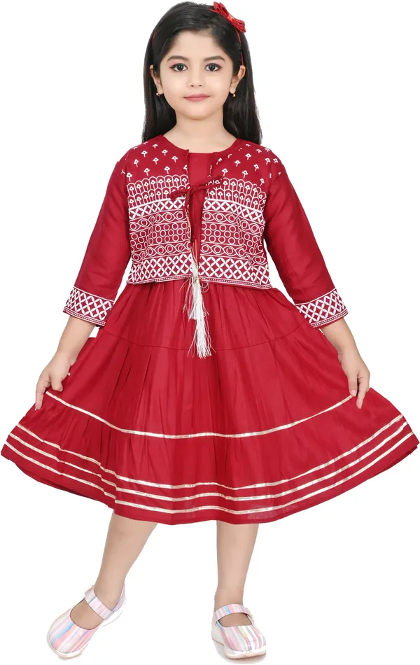 Maroon_3/4_Sleeve_Girls_Midi/Knee_Length_Party_Dress_(Maroon,_3/4_Sleeve)