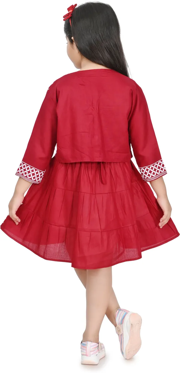 Maroon_3/4_Sleeve_Girls_Midi/Knee_Length_Party_Dress_(Maroon,_3/4_Sleeve)