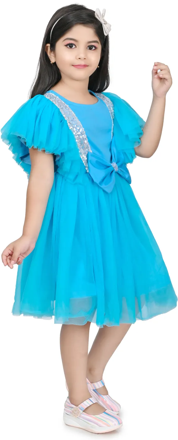 Blue_Cap_Sleeve_Girls_Midi/Knee_Length_Party_Dress_(Blue,_Cap_Sleeve)