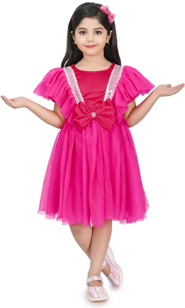 Pink_Cap_Sleeve_Girls_Midi/Knee_Length_Party_Dress_(Pink,_Cap_Sleeve)