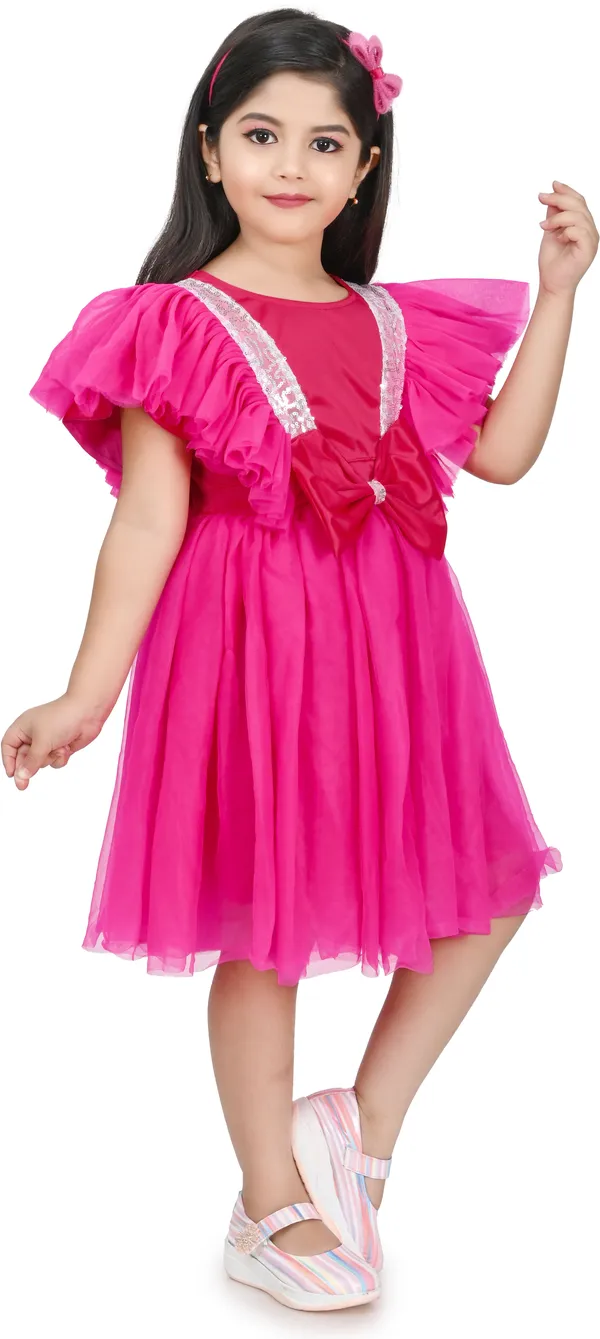 Pink_Cap_Sleeve_Girls_Midi/Knee_Length_Party_Dress_(Pink,_Cap_Sleeve)